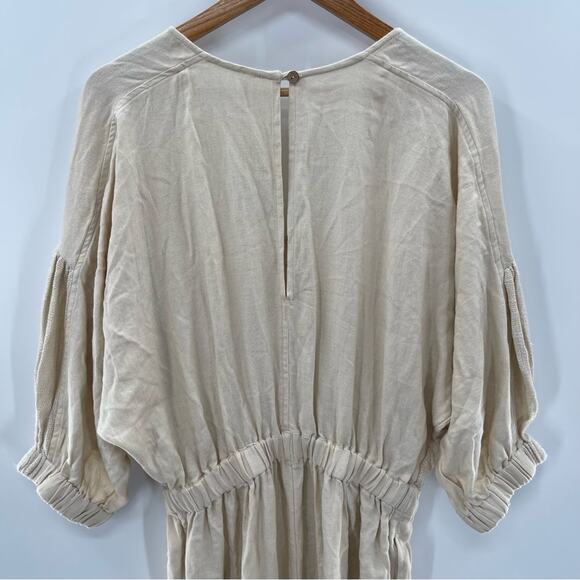 Free People Cream Linen Blend Boho Relaxed Fit Jumpsuit Size S Preppy Natural - Picture 12 of 16